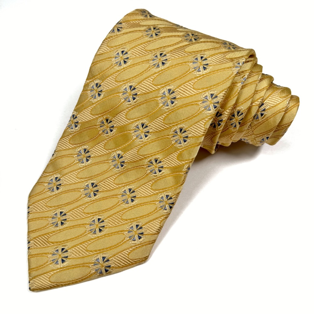 Ermenegildo Zegna‎ Gold Silk Necktie Floral Geometric Designer Italy Men